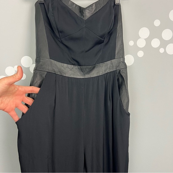 Milly Strapless Bustier Jumpsuit Black Silk Lamb Leather Trim Size 8 - Picture 4 of 12